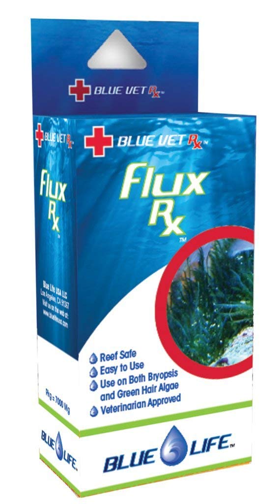 Blue Life Reef Flux 7000MG: bouteille montrant le traitement pour aquarium d'ornement
