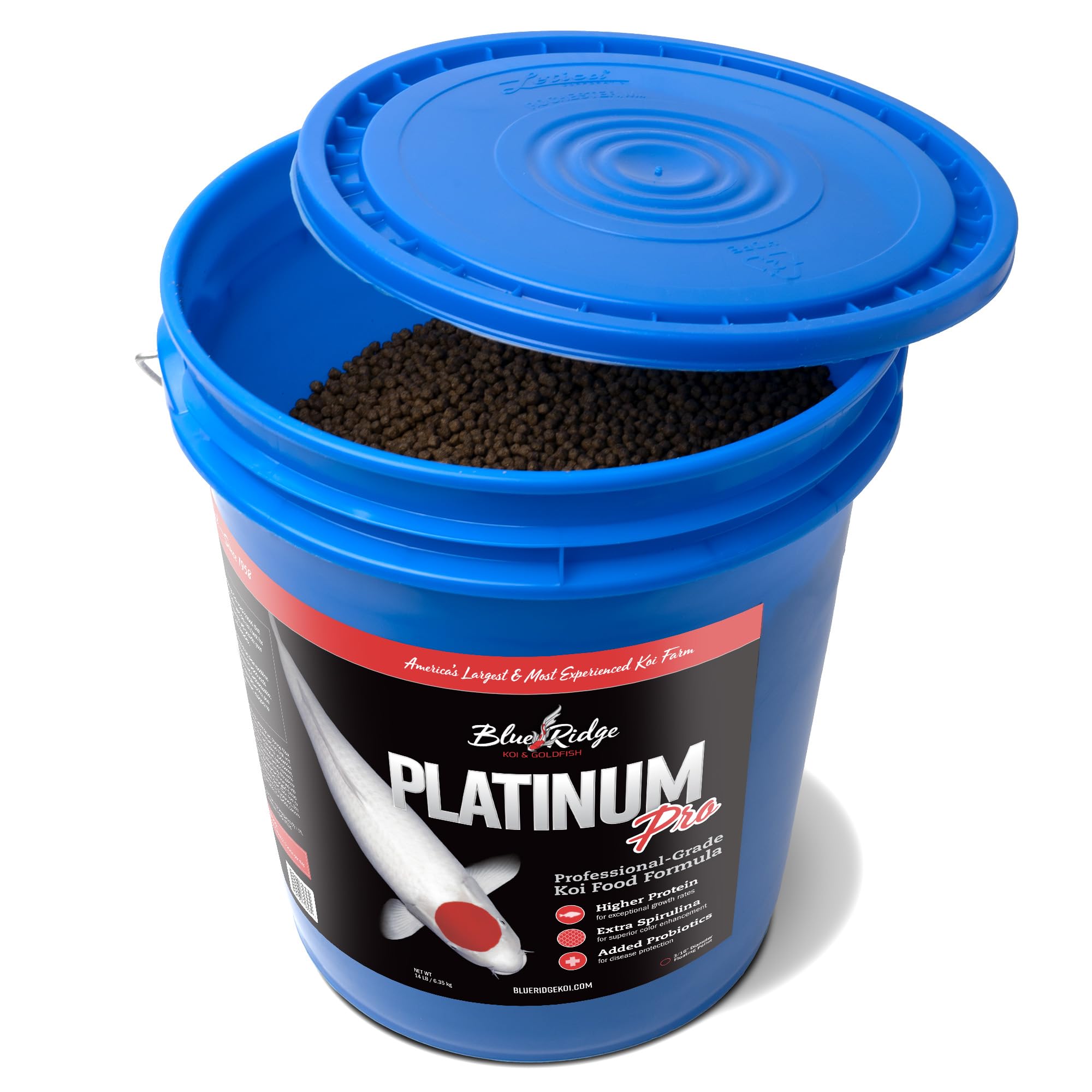 Blue Ridge Koi Food couleur améliorée grâce spiruline et canthaxanthine.