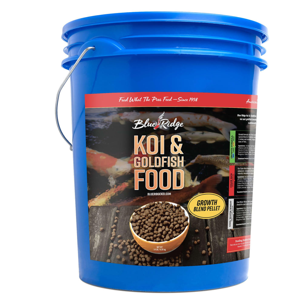 Blue Ridge Koi Food : pellets flottants pour koi et goldfish, croissance saine et digestion facile.