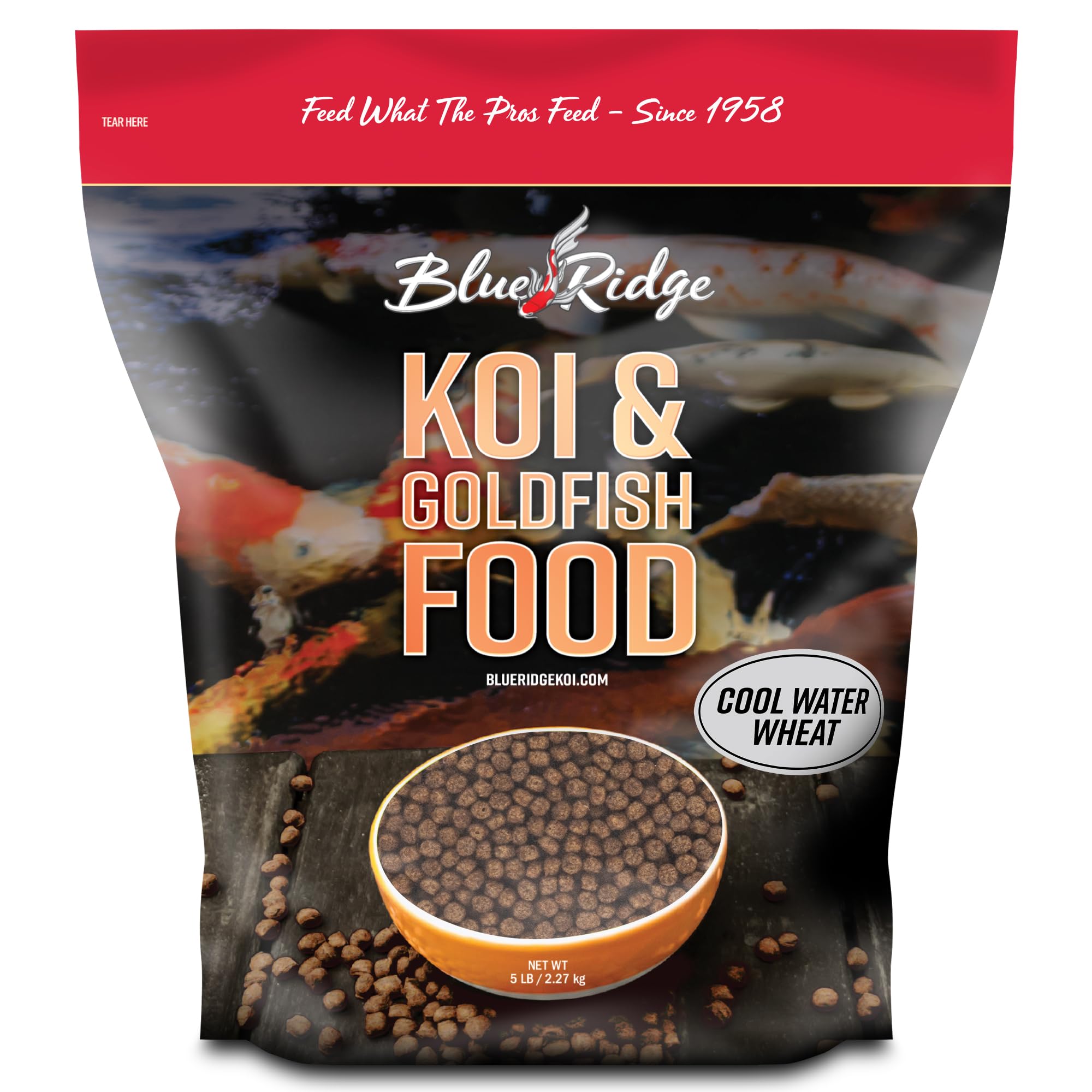 Blue Ridge Koi – nourriture en pellets flottants pour étang, digestion douce à basse température.