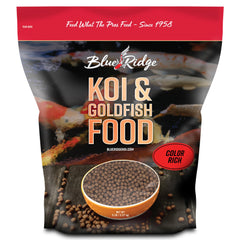 Blue Ridge Koi, pellets flottants rouges, coloration vive des koi possible