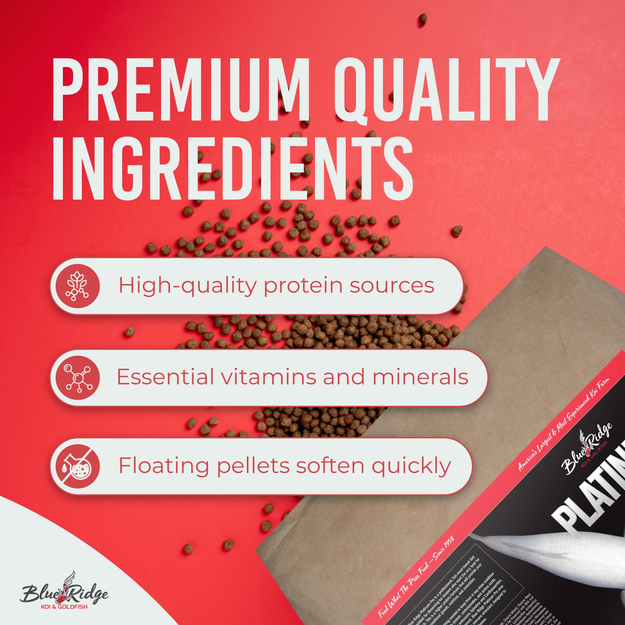 Blue Ridge Koi Pellets Platine Pro – immunité renforcée grâce aux probiotiques