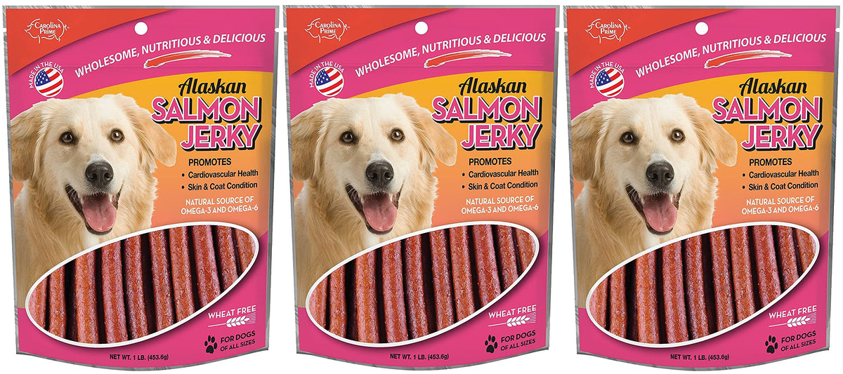 Blue Ridge Naturals coffret triple saumon Alaska jerky, récompense savoureuse pour chien.