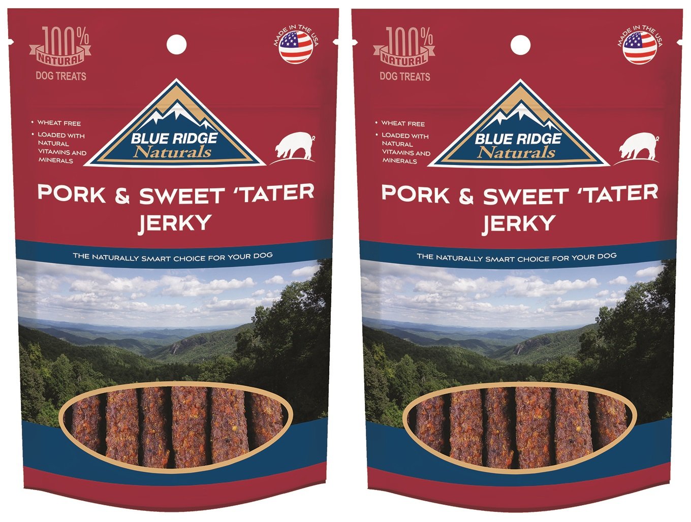 Blue Ridge Naturals jerky porc patate douce, morceau tendre idéal pour l’entraînement.