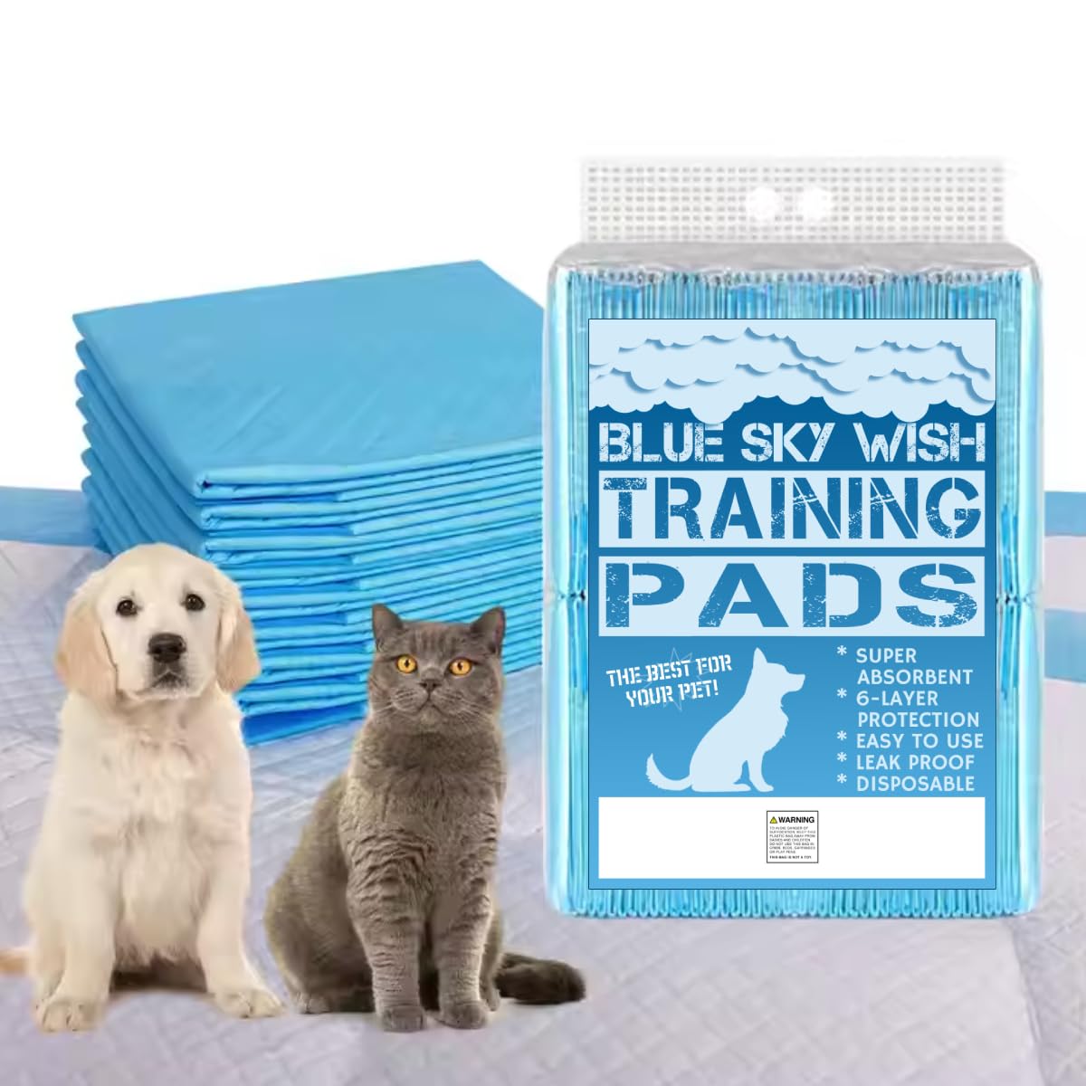 Blue Sky Wish Tapis d'apprentissage 24x24 absorbant six couches pour chien