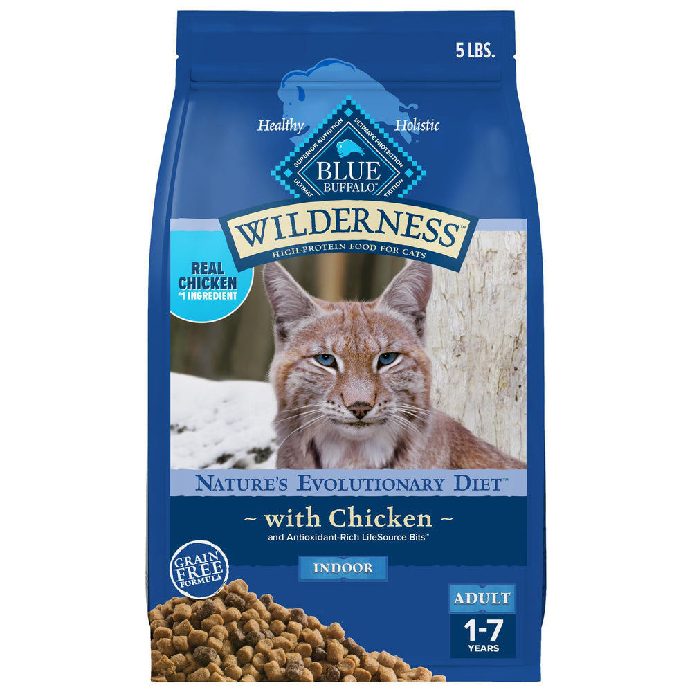 Blue Wilderness croquettes poulet pour chat adulte, premier ingrédient protéiné pour l'énergie.