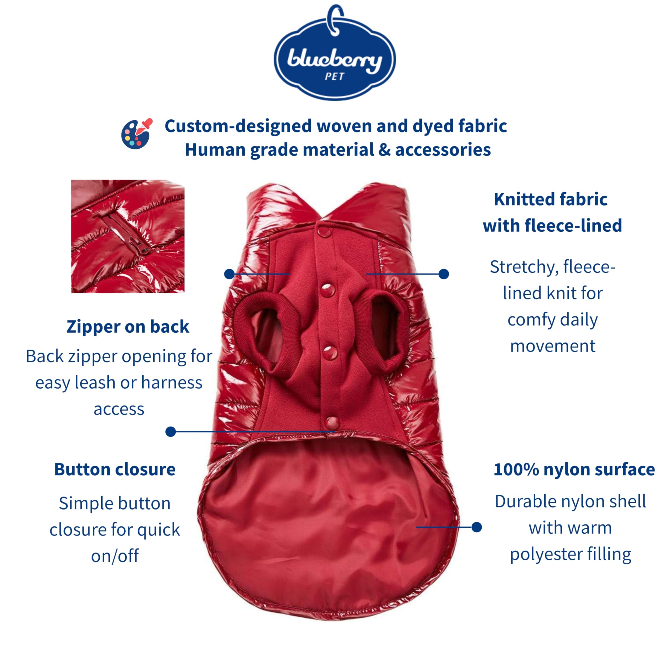 Blueberry Pet doudoune col montant, protection contre le vent lors des sorties