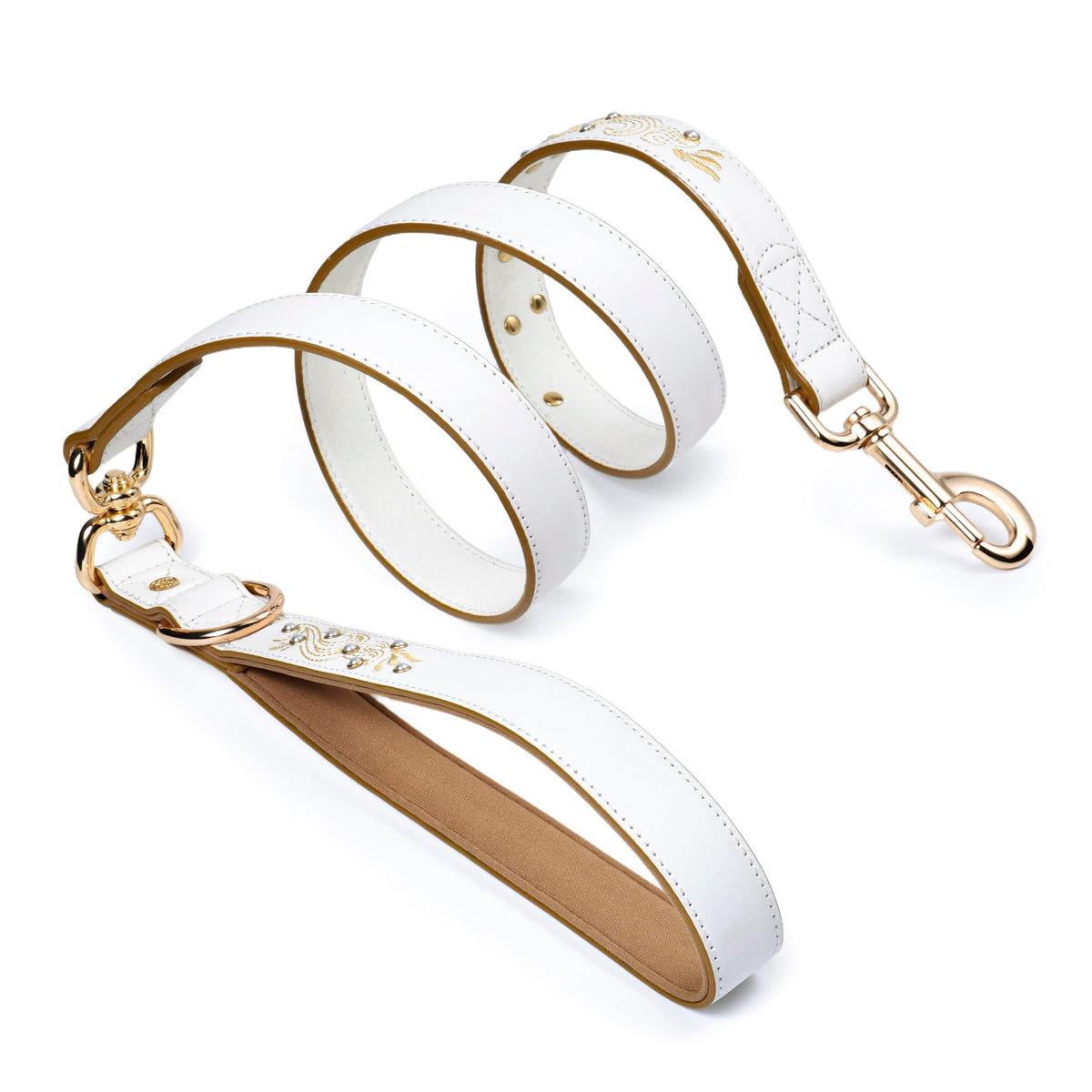 Blueberry Pet laisse blanc cuir véritable, idéale pour des promenades élégantes et durables.