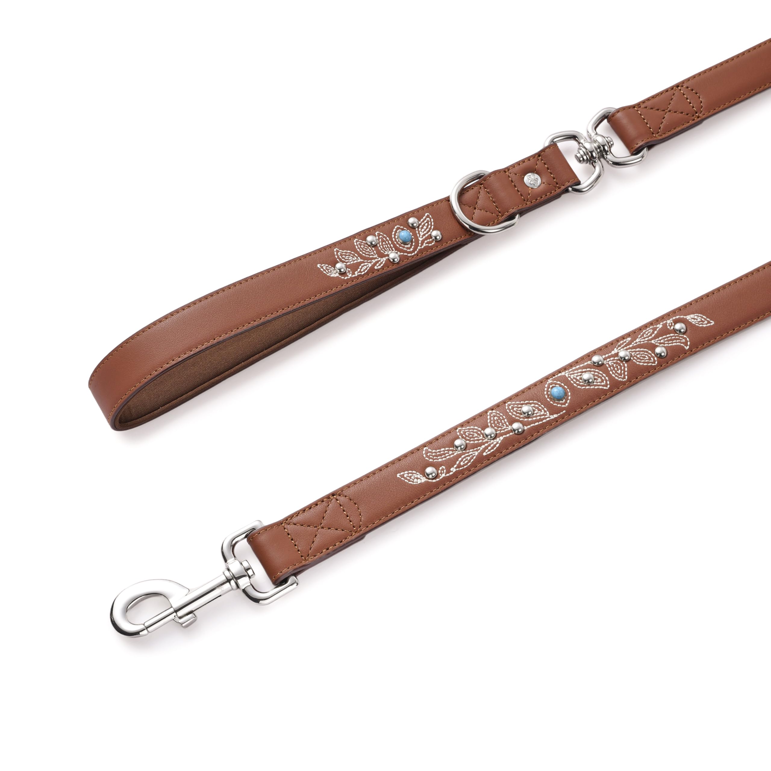 Blueberry Pet laisse western cuir brun couture renforcée sans colle.