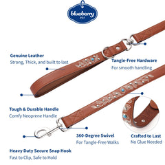 Blueberry Pet laisse western cuir brun, poignée néoprène pour un grip confortable.