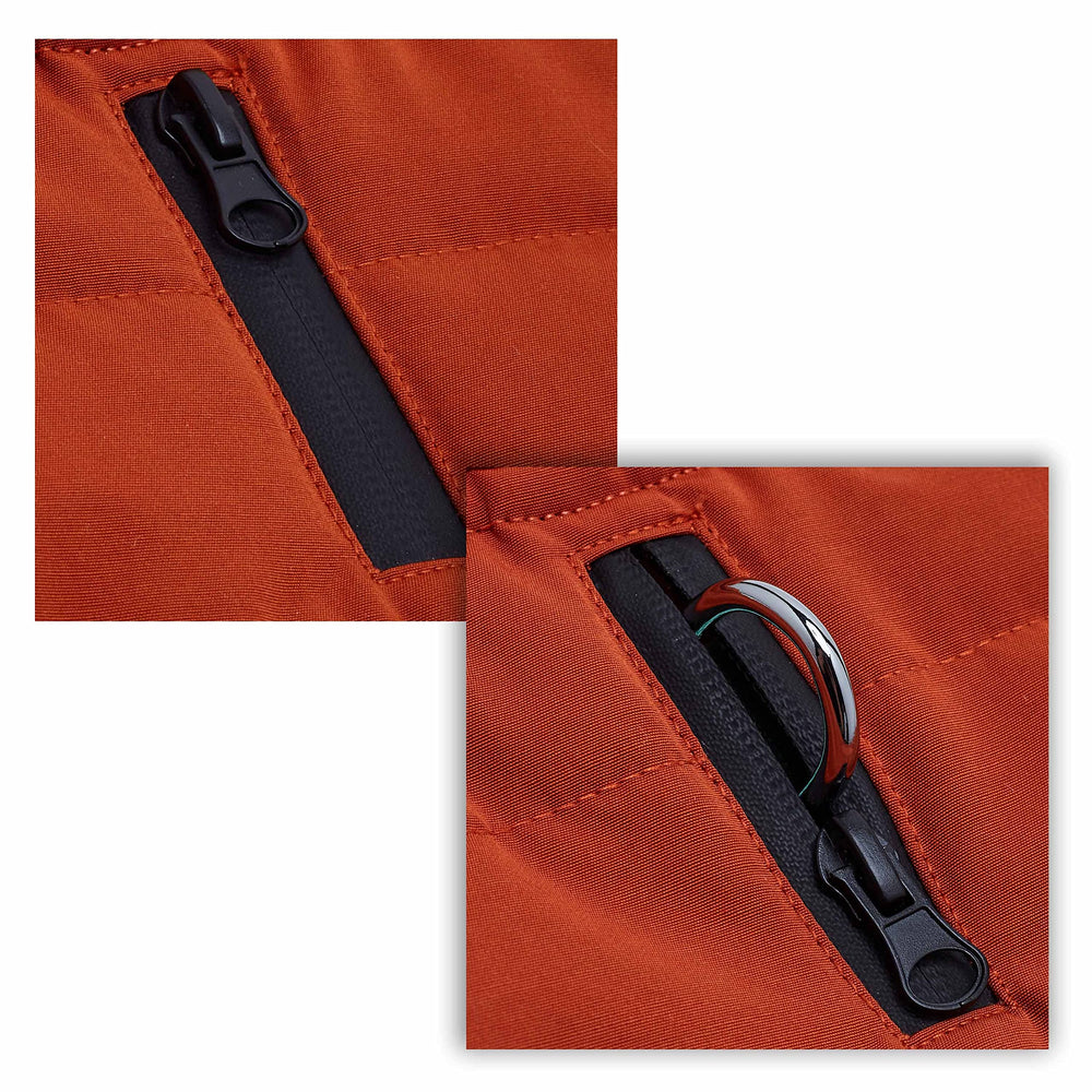 Manteau chic couleur orange rouille pour balades hivernales avec style.