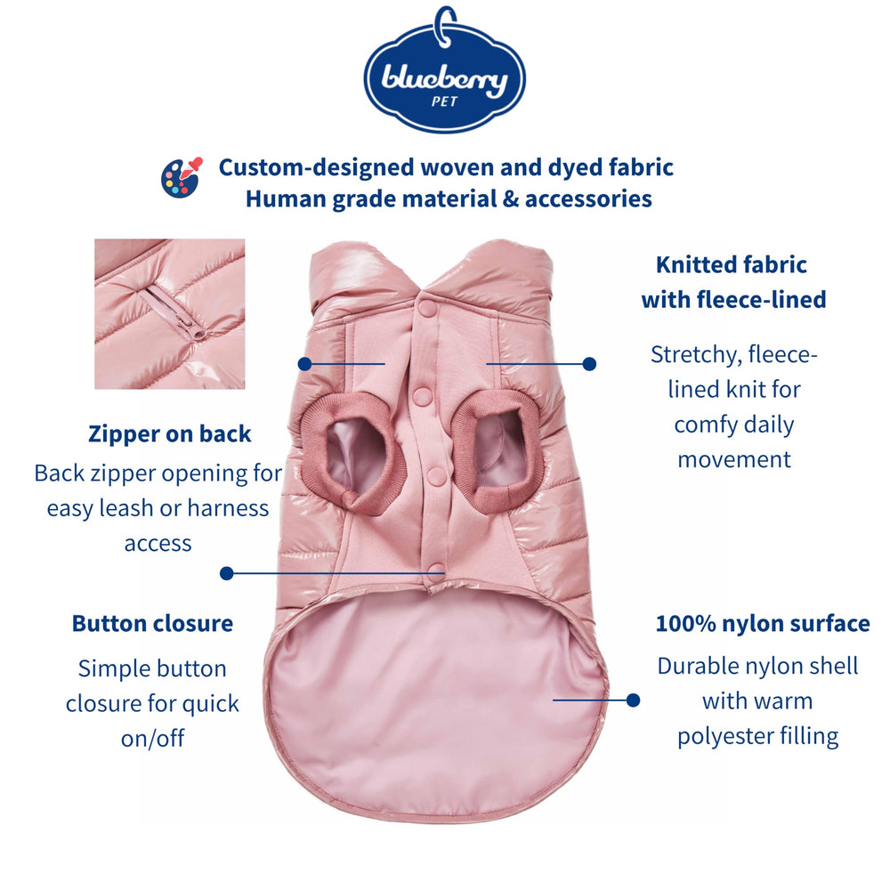 Blueberry Pet manteau puffer mauve col roule, style et confort.