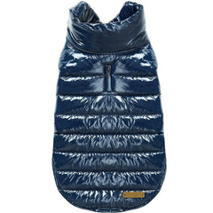 Veste puffer Blueberry Pet bleu nuit, dos de 18,5 pouces, idéale pour balades.