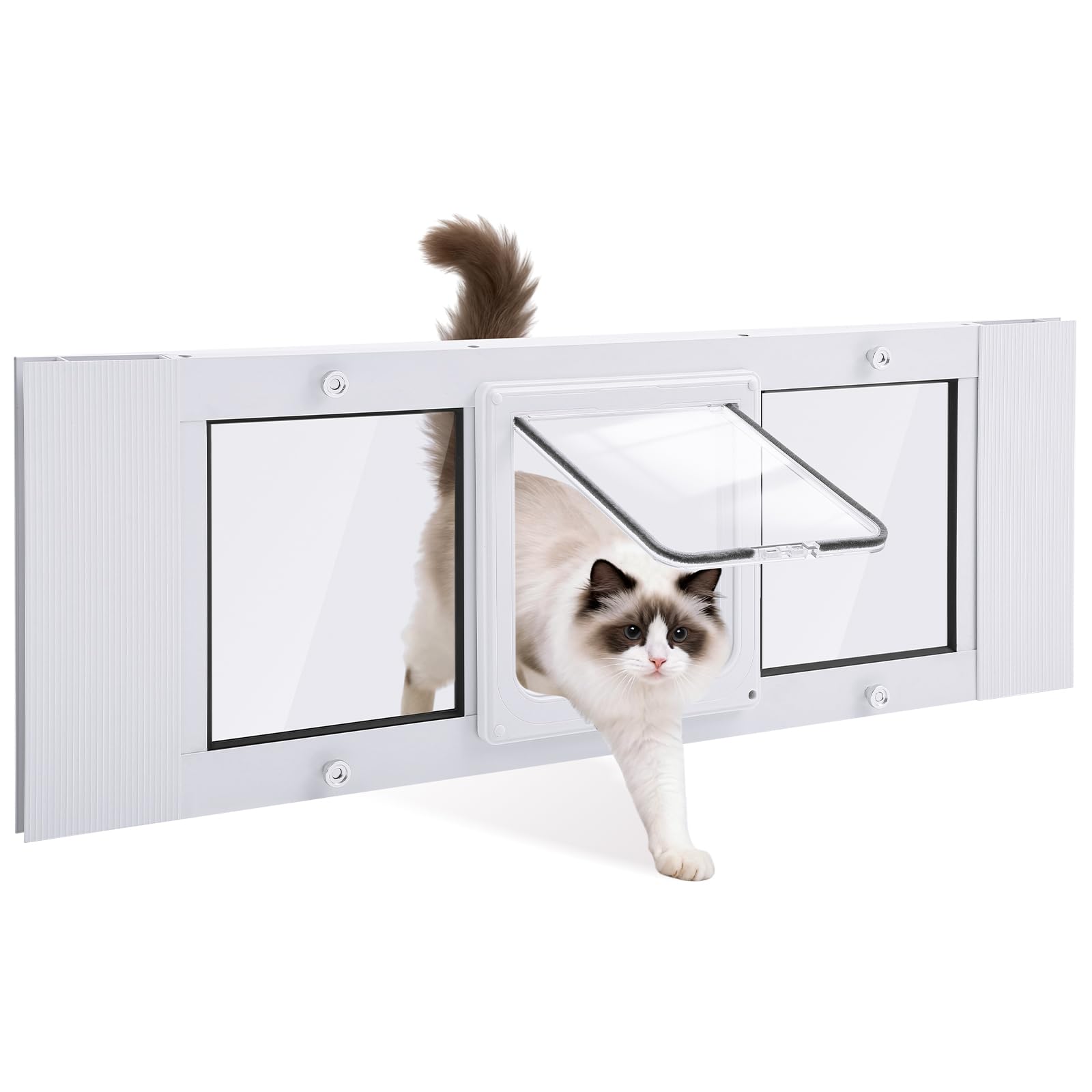 Porte-chat Blulu pour fenêtre avec cadre aluminium et installation rapide.