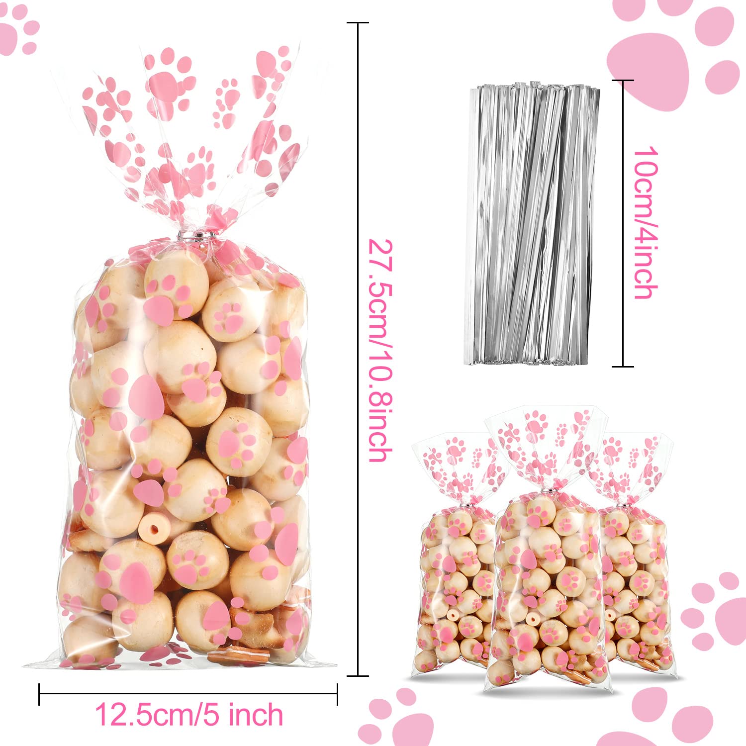 Sachets cellophane transparents Blulu avec motif patte, usage simple pour cadeaux.