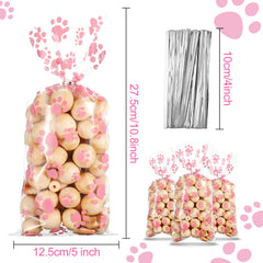 Sachets cellophane transparents Blulu avec motif patte, usage simple pour cadeaux.