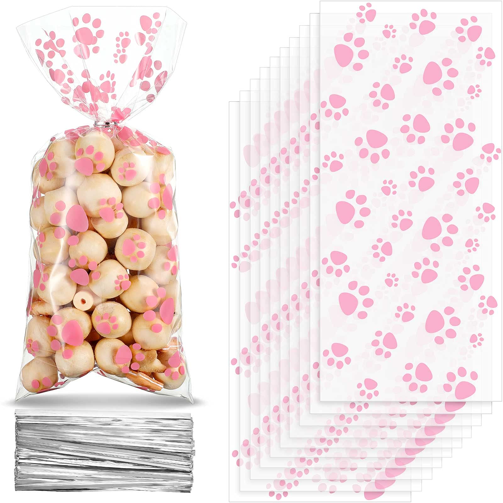 Blulu sacs en cellophane imprimés pattes, présentation attrayante des friandises.