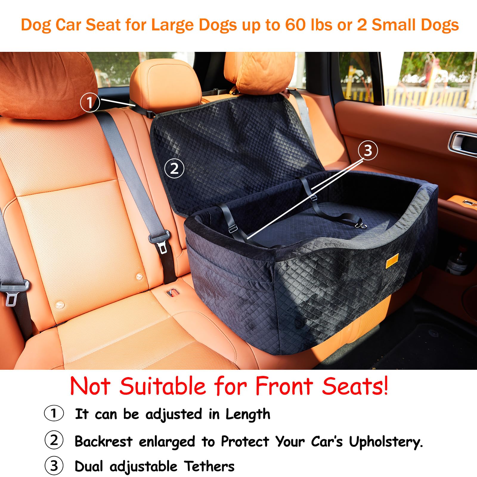 BLVRYVIO siège-auto chien grand, revêtement velours cristal douceur optimale