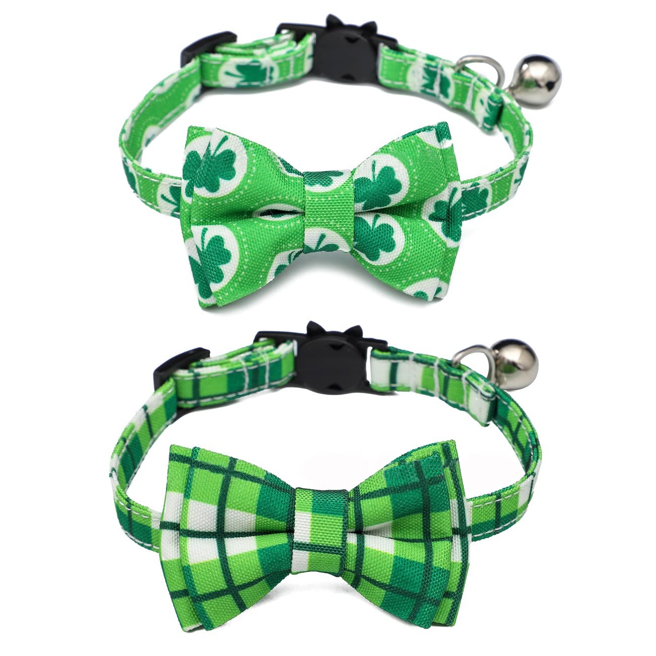 Bnibol collier chat libération-rapide noeud-double vert plaid sécurité et style.