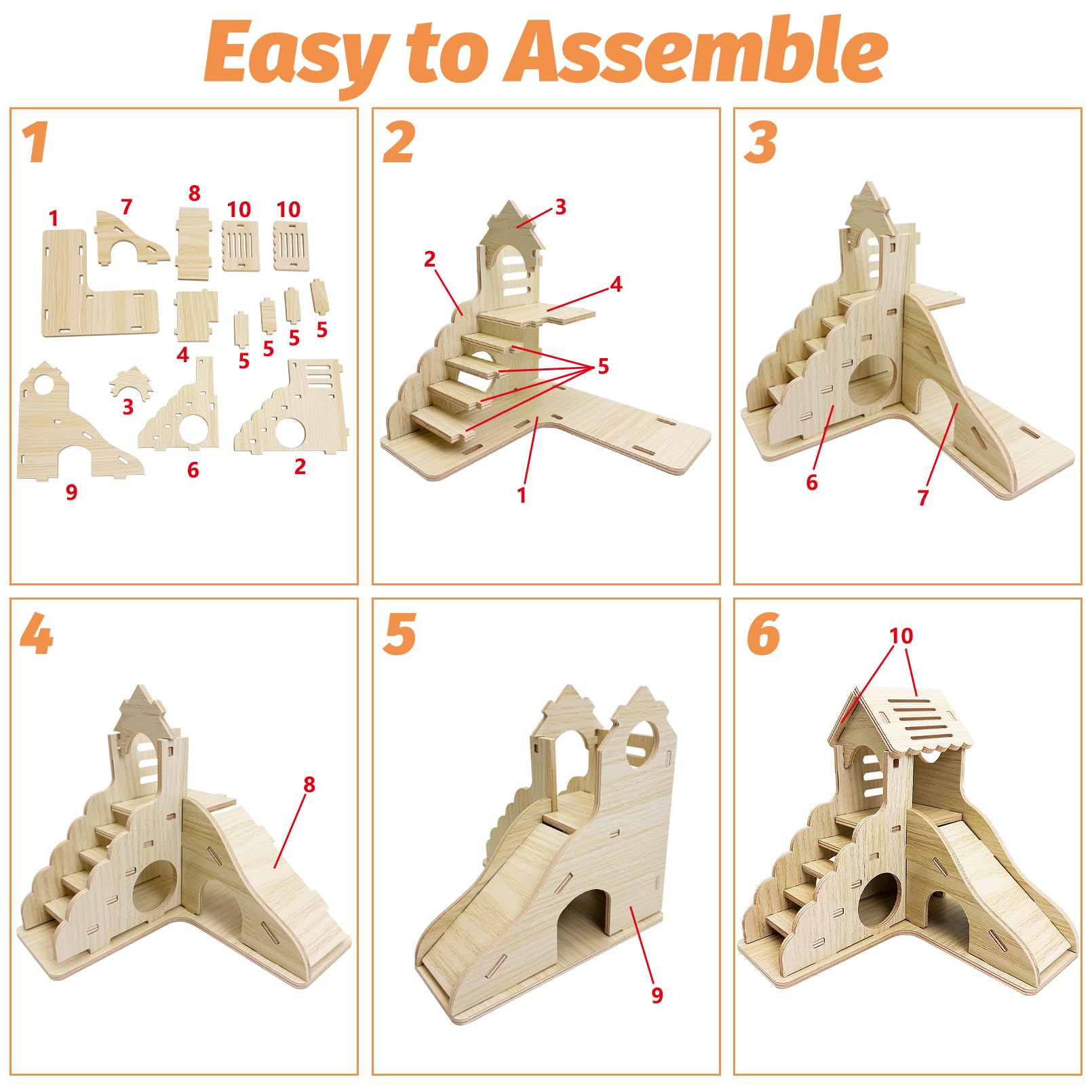 BNOSDM Accessoires habitat bois, assemble facilement sans outils.