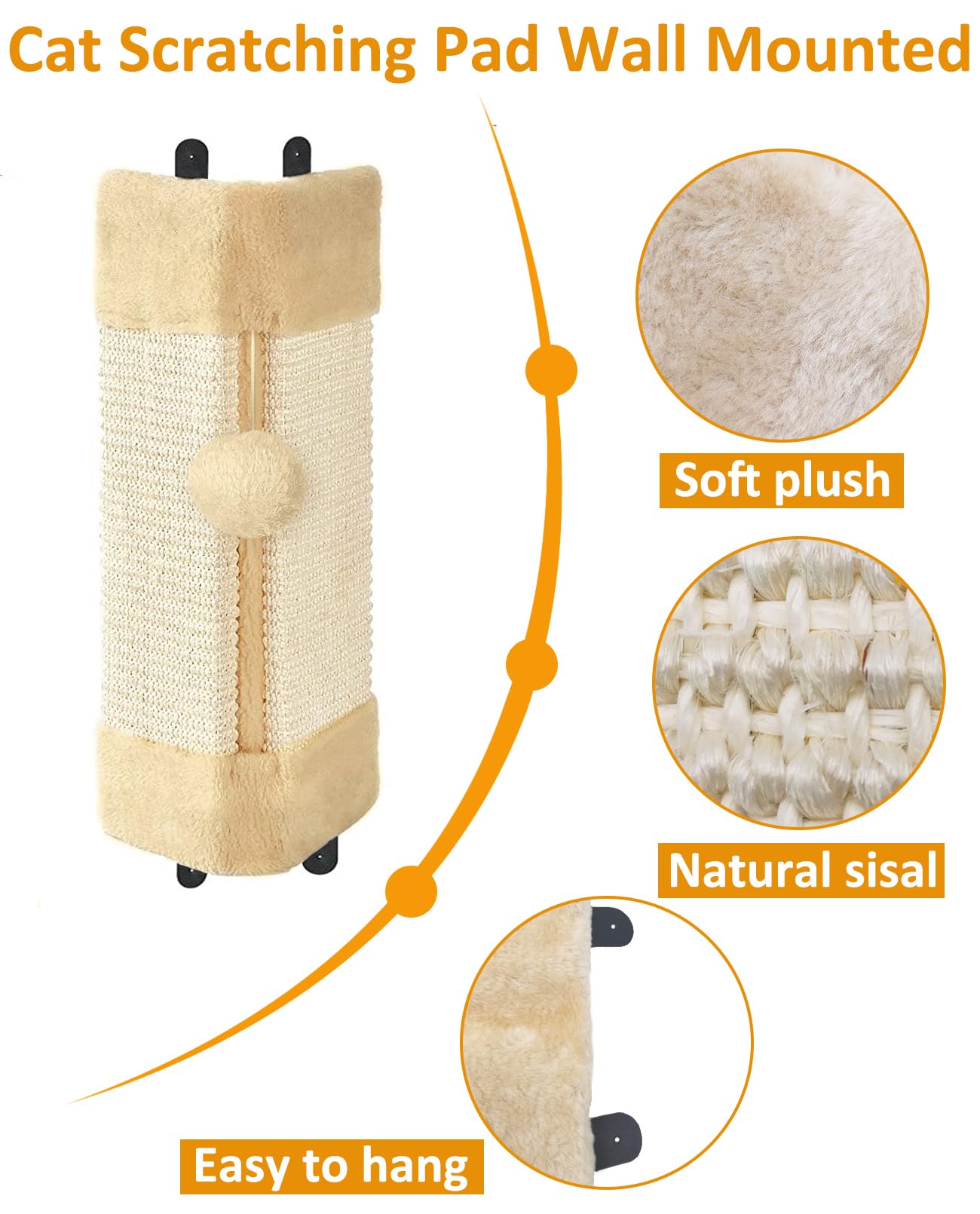 BNOSDM coin mur griffoir chat beige: utilisation polyvalente sur mur et canapé.