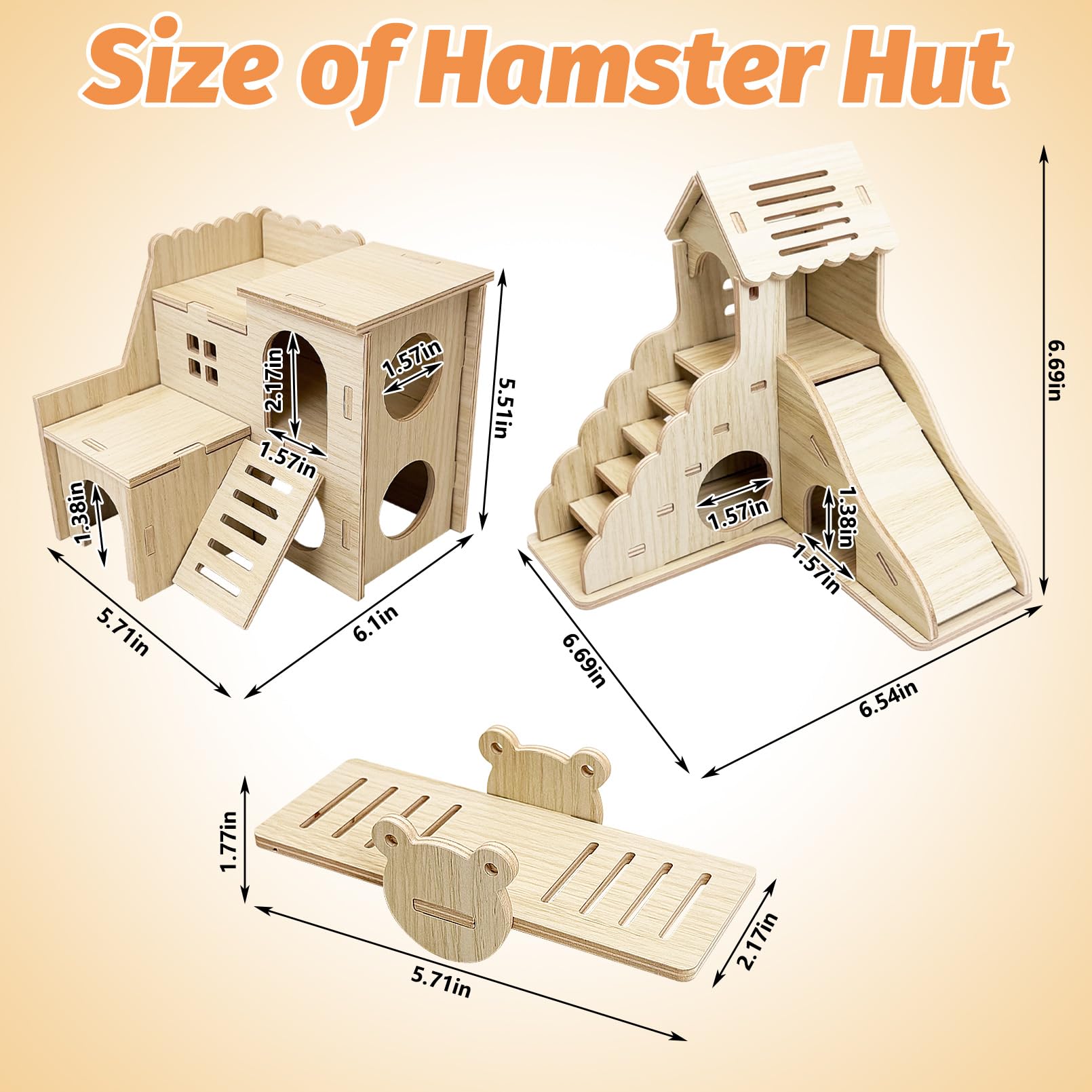 BNOSDM Dimensions hamster bois, adaptables à divers habitats.