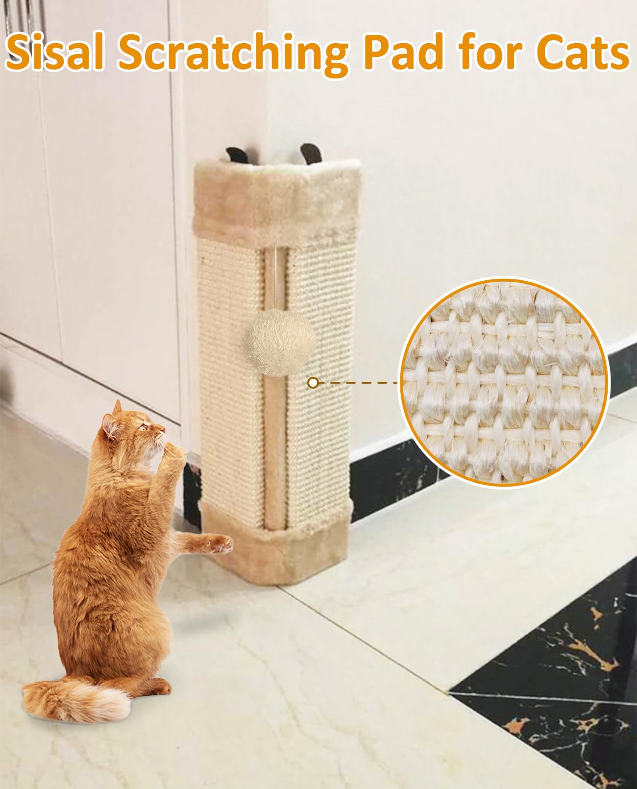 BNOSDM tapis griffade sisal beige: surface résistante pour griffage et jeu.