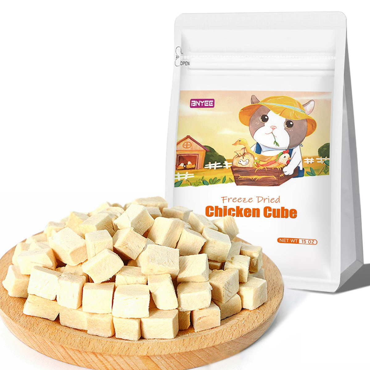 BNYEE poulet lyophilisé: cubes dans sachet portable, snack pratique