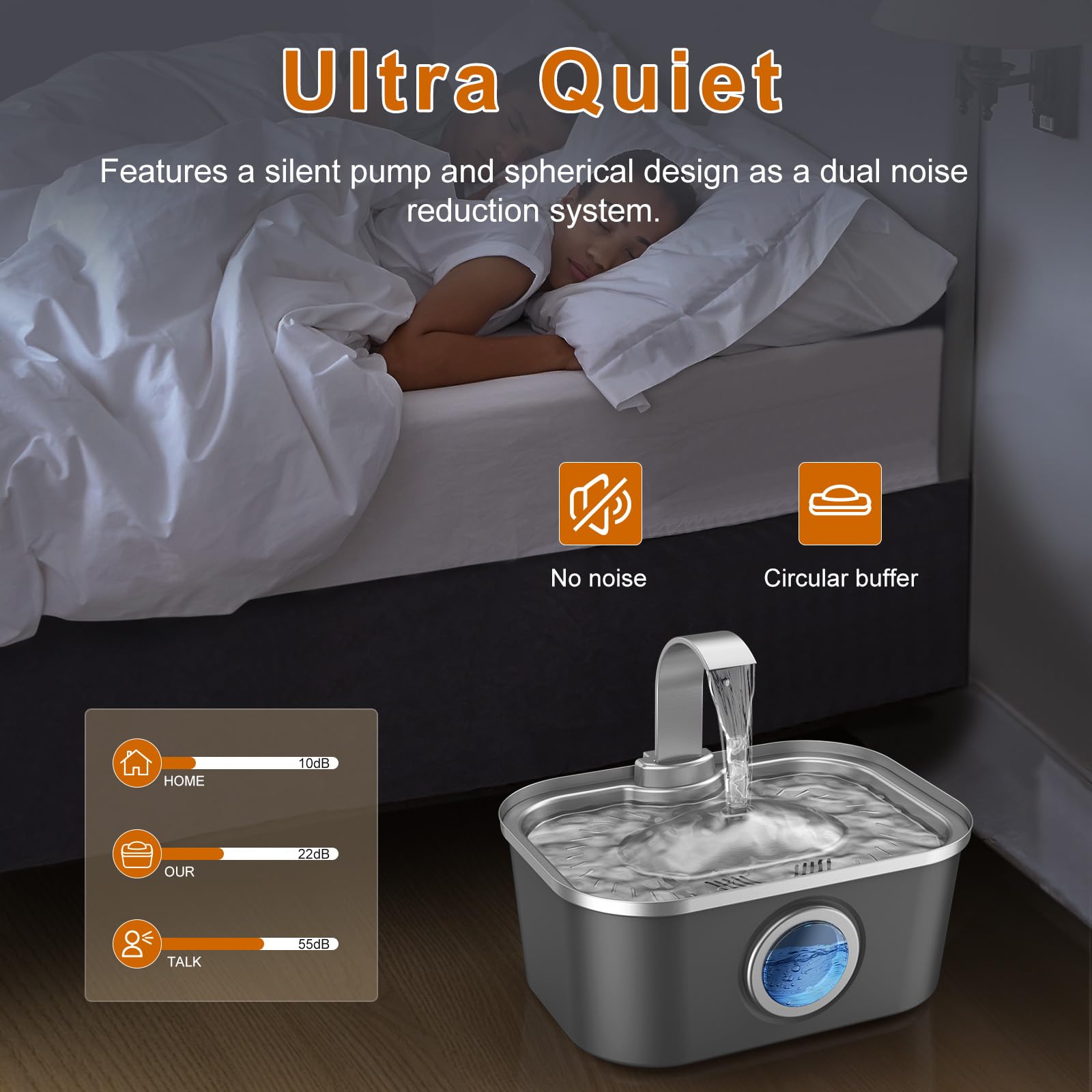 BoBo&Dragon fontaine inox, fenêtre transparente pour surveiller le niveau d'eau