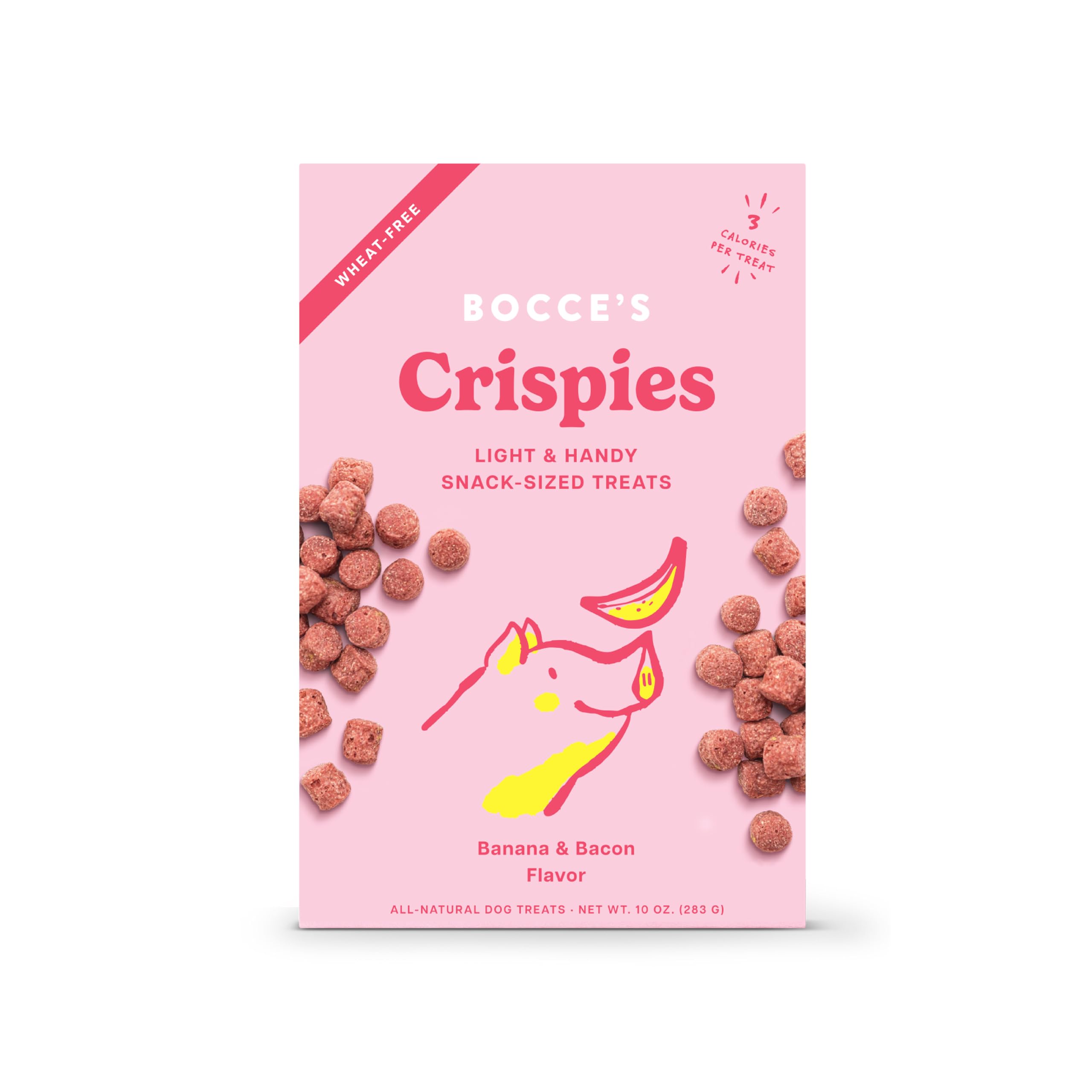 Friandise Bocce's Bakery biscuit banane bacon pour chien en gros plan, récompense savoureuse.