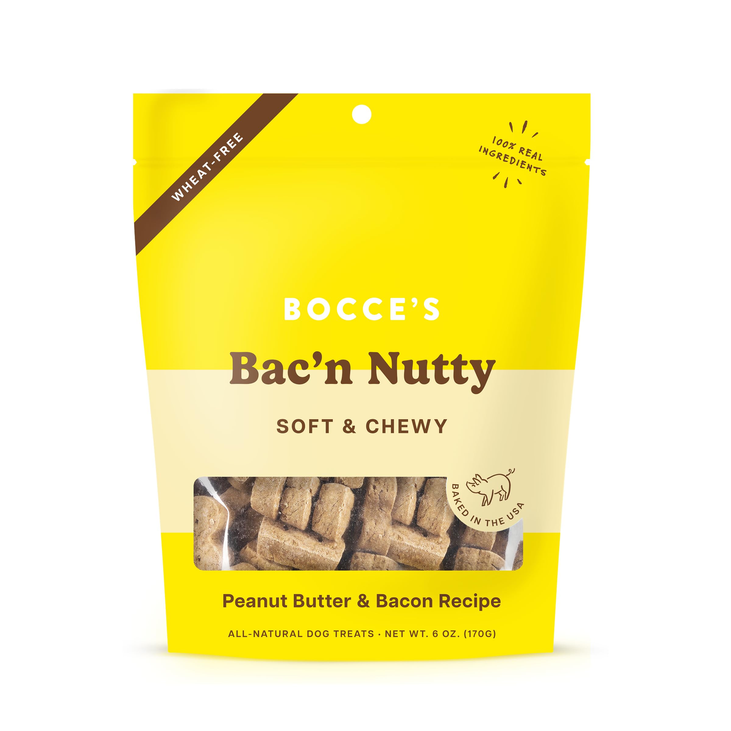 Friandise Bocce's Bakery Bac'n Nutty, biscuit tendre au bacon et cacahuète pour chien.