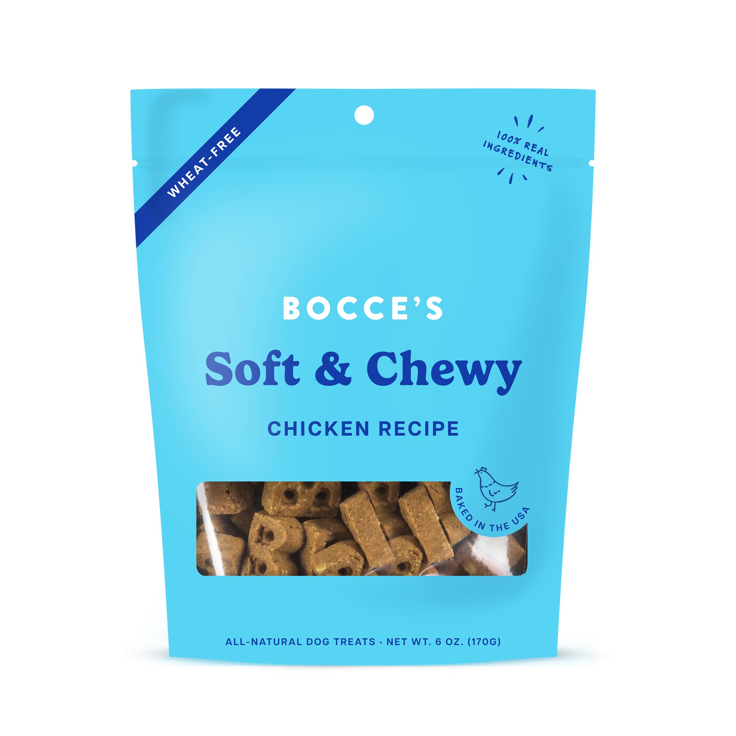 Bocce's Bakery emballage biscuits poulet pour chien, pratique à offrir lors des sorties.