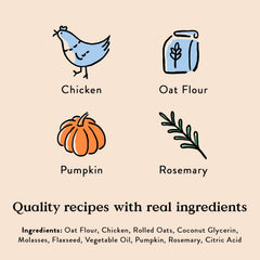 Ingrédients naturels au poulet Bocce's Bakery sans blé pour palais sensibles.