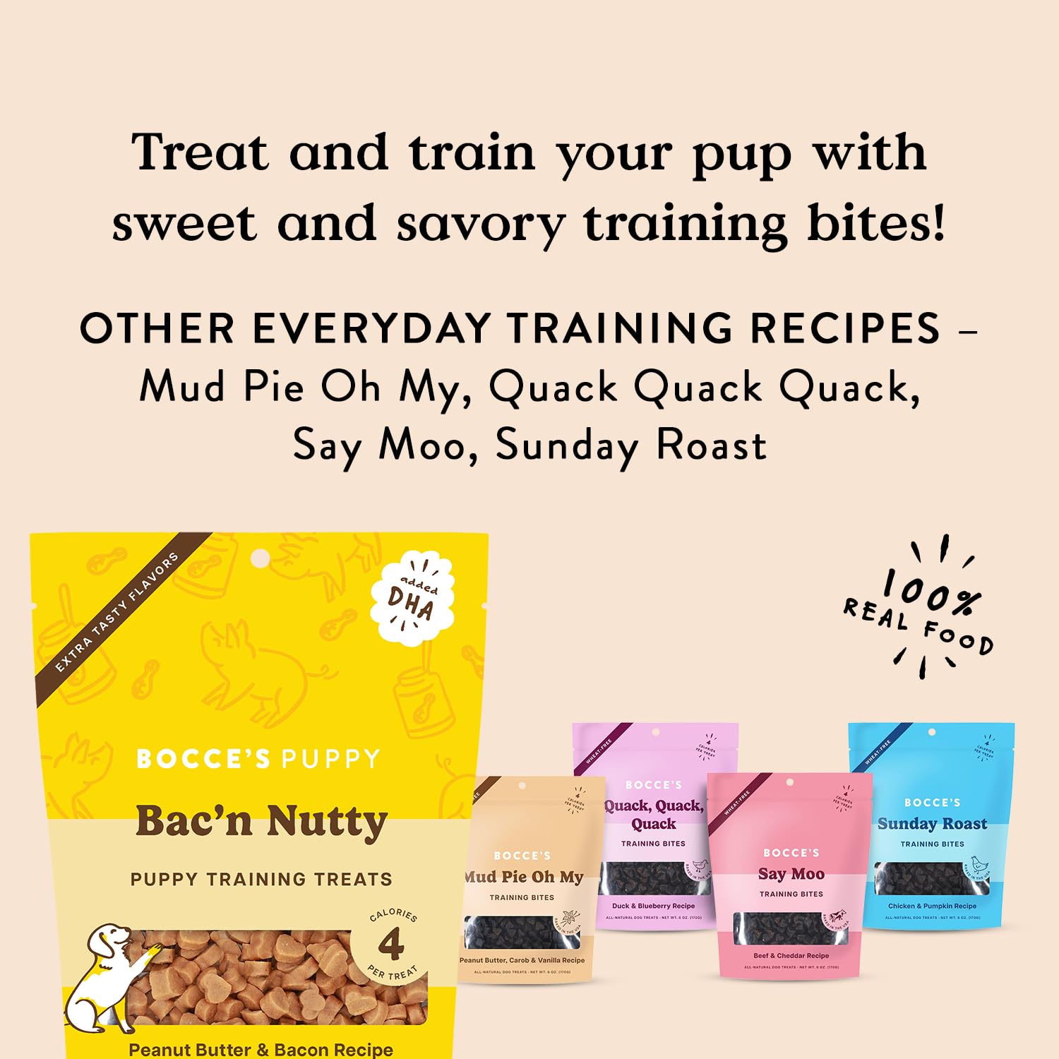Recette sans blé Bocce's Puppy Bac'n Nutty, fabrication américaine.