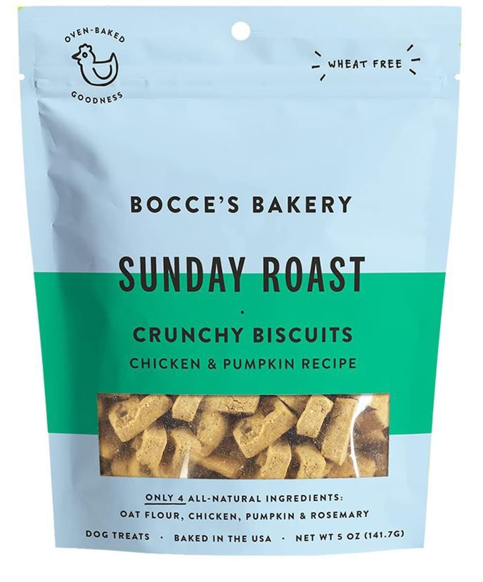 Friandise Bocce's Sunday Roast poulet-potiron, texture croquante idéale pour chiens.