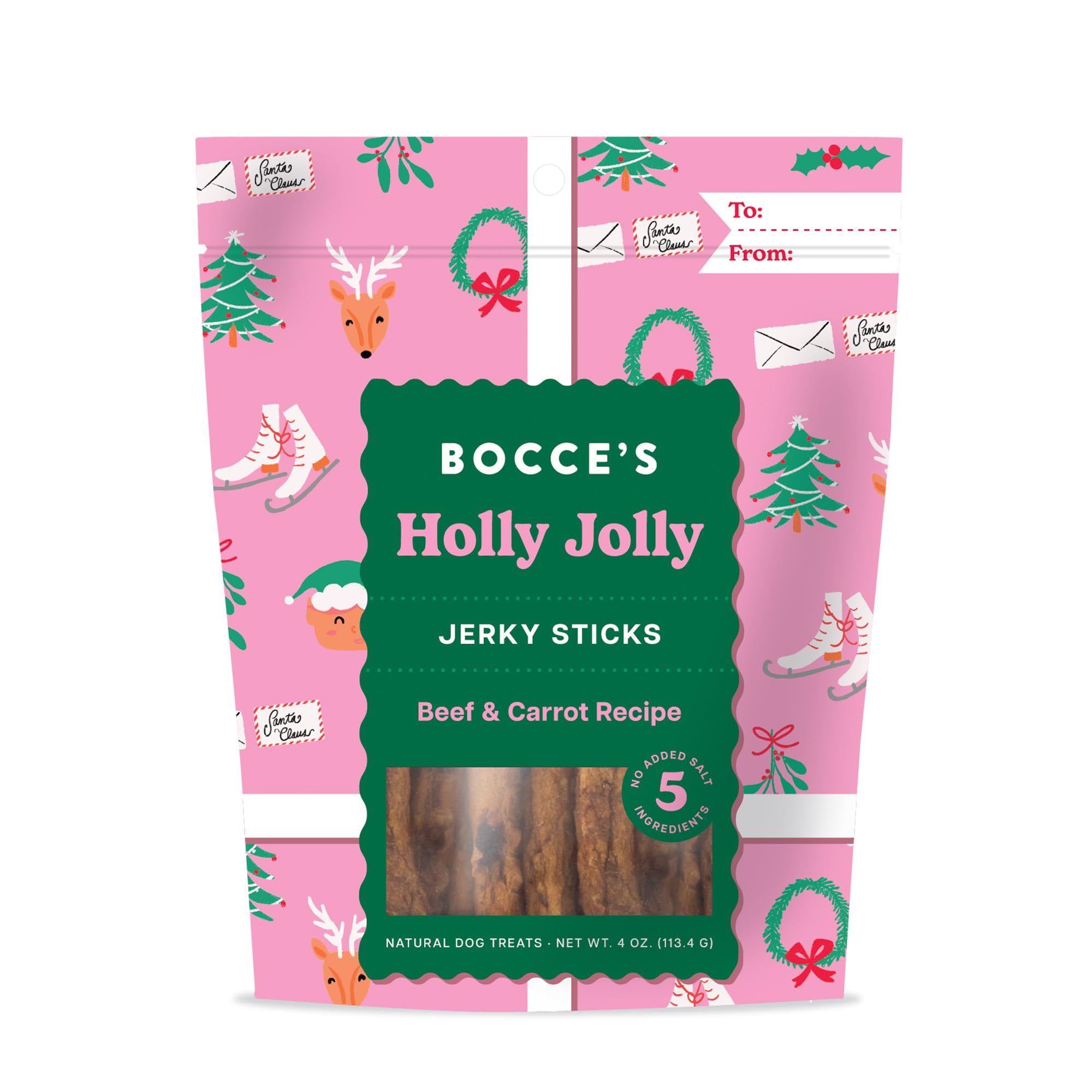 Bocce's Bakery batonnet boeuf-carotte saveur Noel, texture tendre et appétissante.