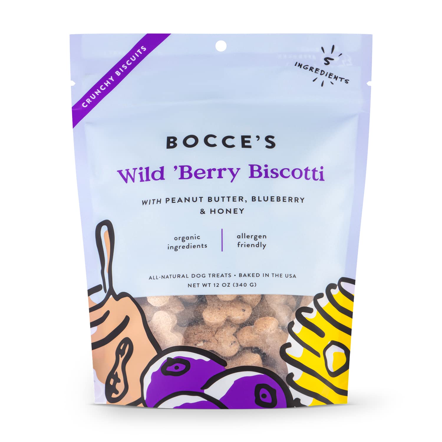 Bocce's Bakery Biscotti myrtilles croquant, friandise naturelle idéale pour récompenser.