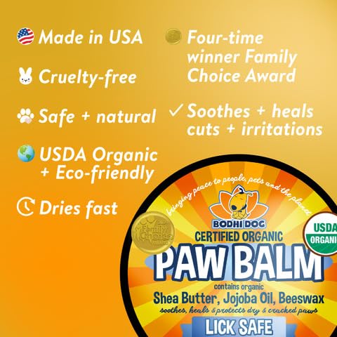 Formule naturelle Bodhi Dog: karité, jojoba, cire d’abeille et romarin.