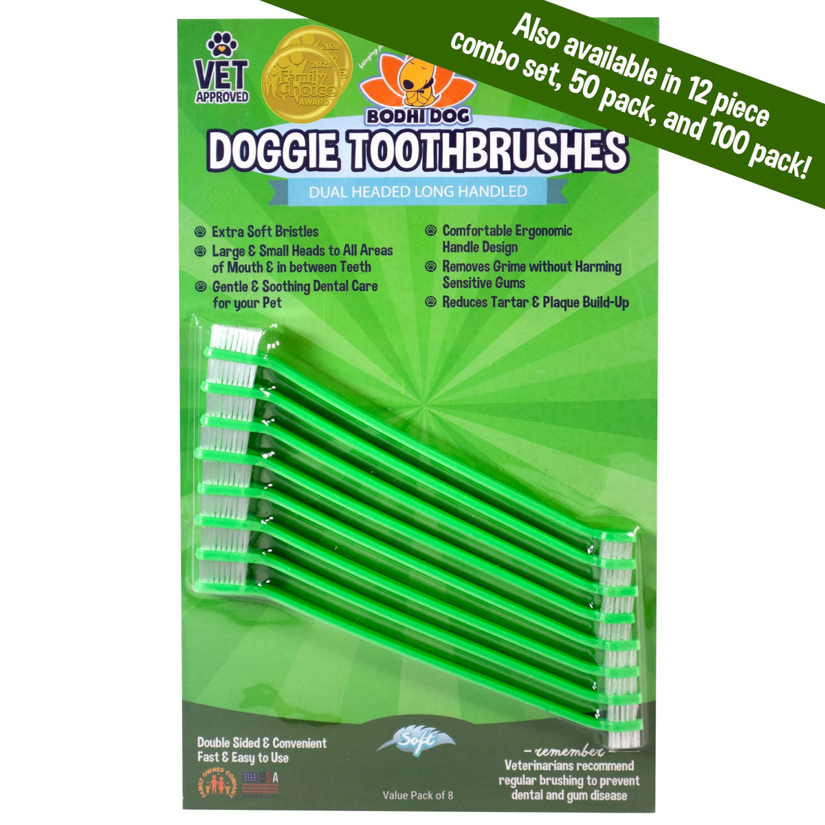 Bodhi Dog brosse-dent double-têtes pour chiens et chats, nettoyage en douceur.