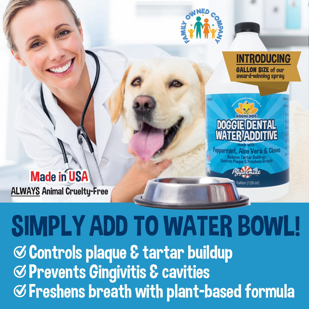 Bodhi Dog Chien Boit Eau Dentaire Menthe, usage simple sans brosse pour bouche saine.