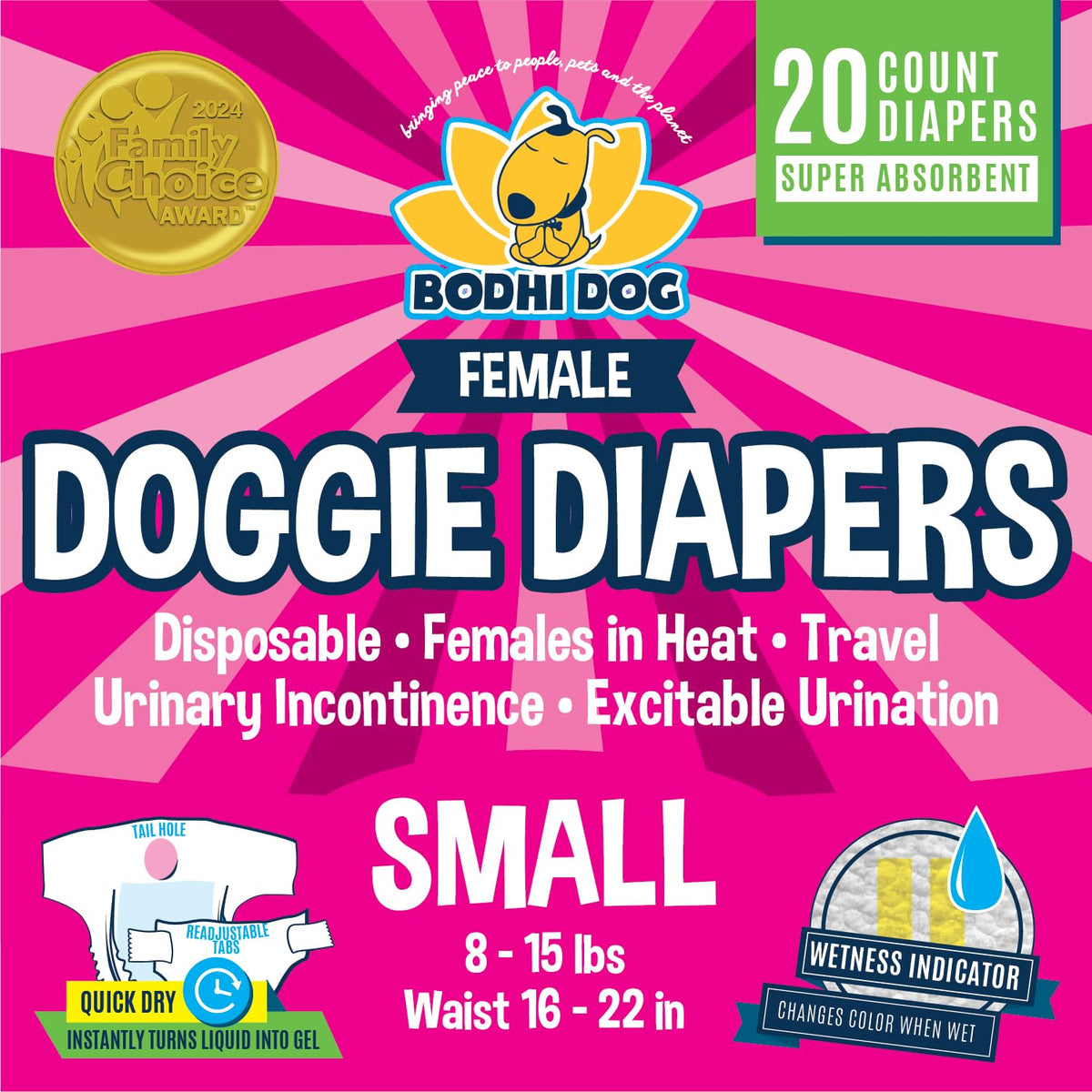 Couches Bodhi Dog pour chiennes femelles avec absorption rapide pour rester au sec.