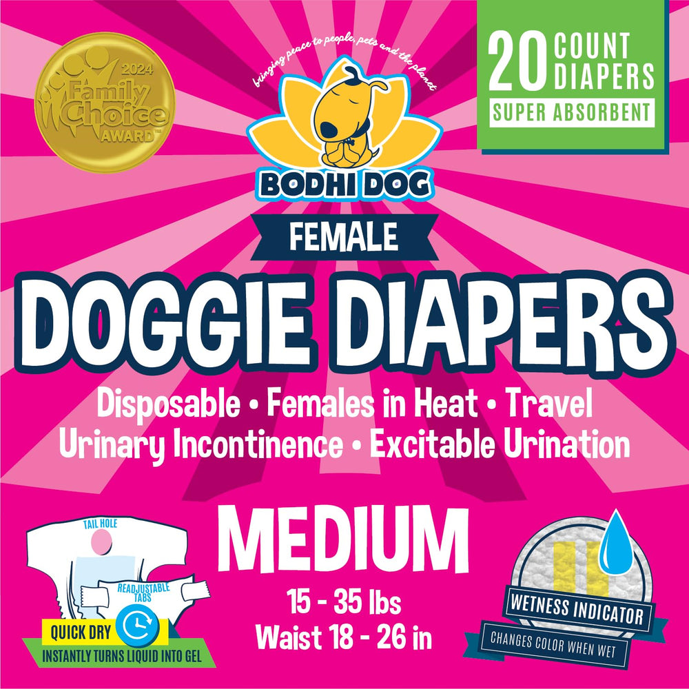 Couches Bodhi Dog pour chienne femelle, absorption élevée et confort.