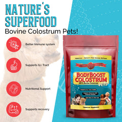 BodyBoost Colostrum Bovin bouteille: emballage bio prêt à l’emploi.