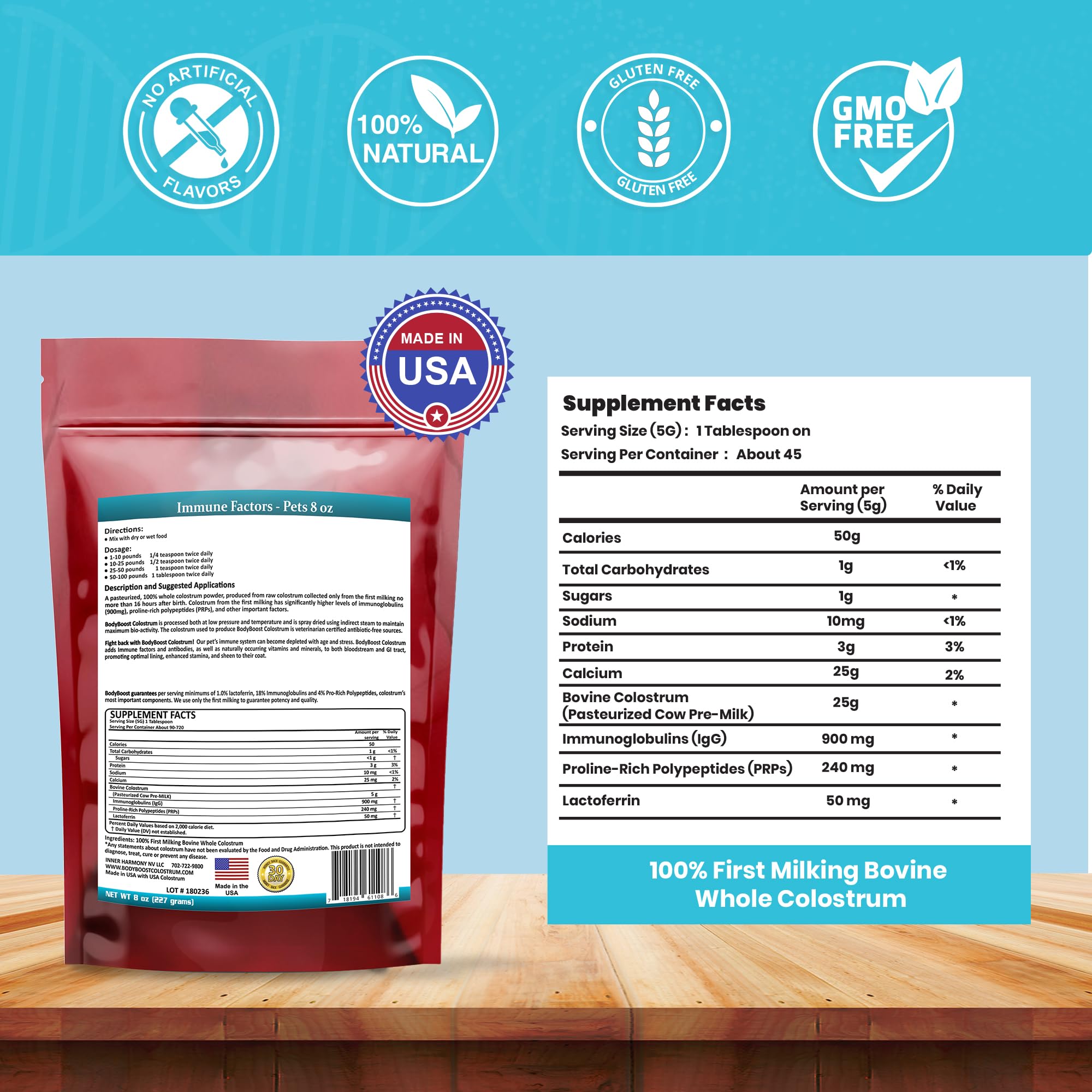 BodyBoost Colostrum Bovin chien-poudre: soutien immunitaire pour chien actif.