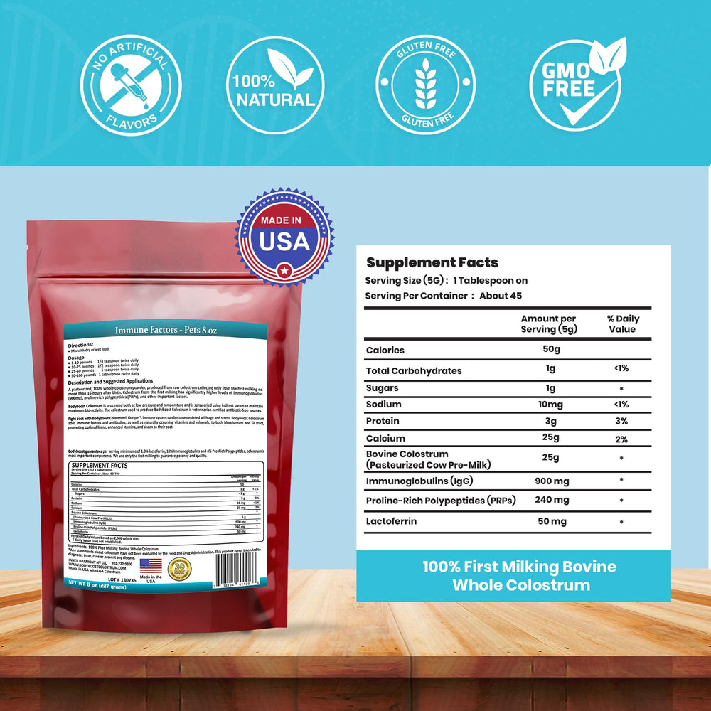 BodyBoost Colostrum Bovin chien-poudre: soutien immunitaire pour chien actif.