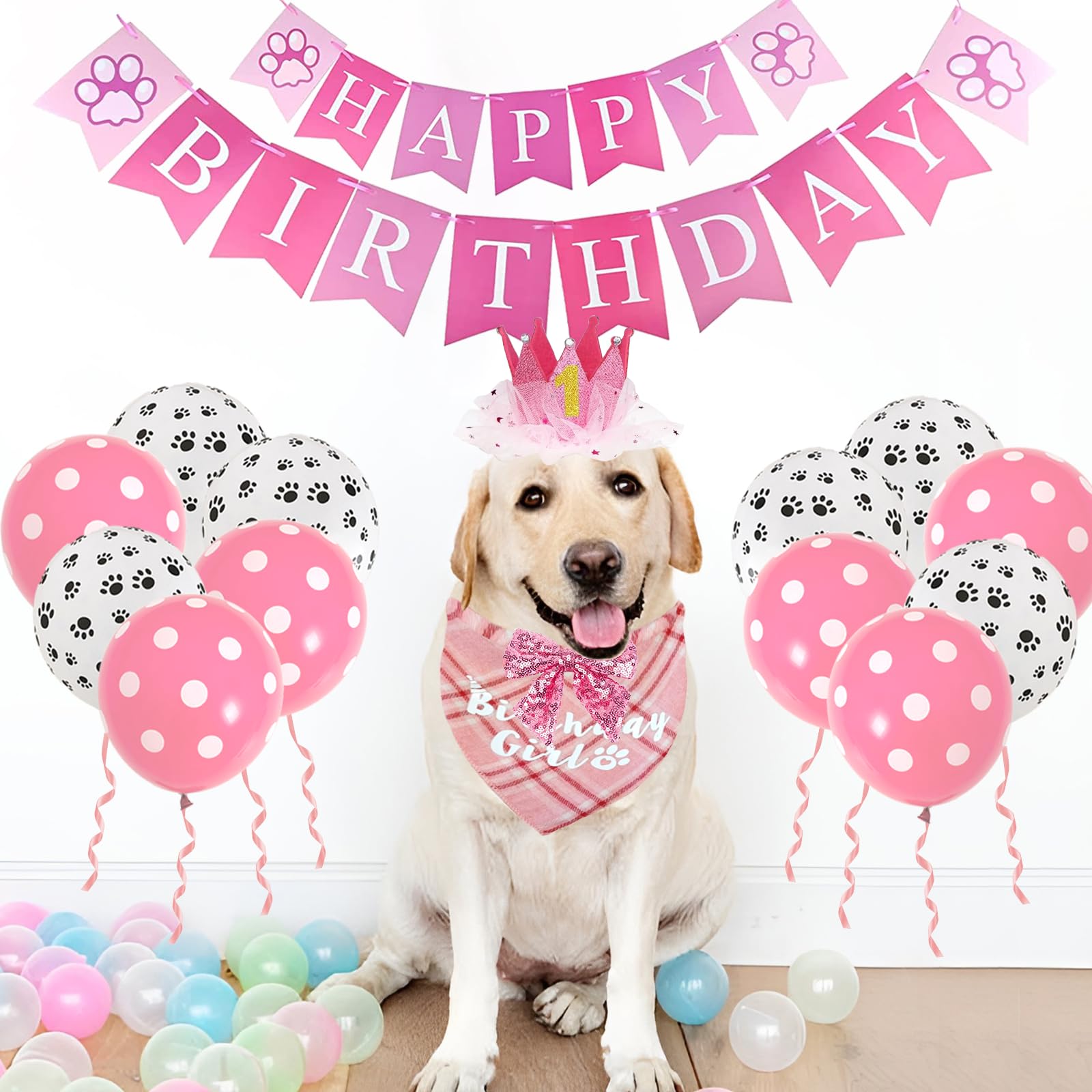 Banderole anniversaire Bolake rose pour décor de petite fête canine.