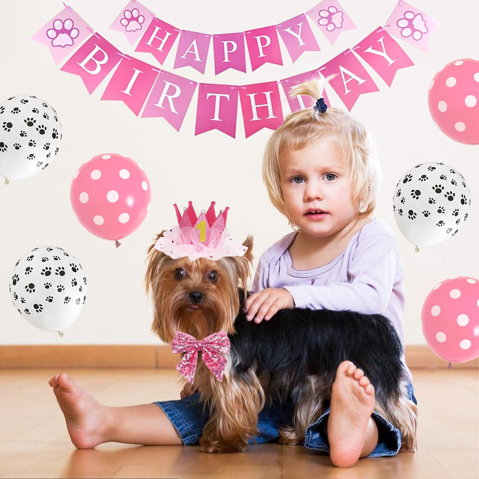 Décoration complète Bolake pour fête canine, rose et festive.