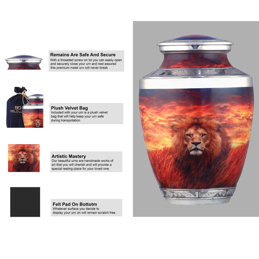 BOLD & DIVINE Urne Lion: design élégant qui s'intègre à tout espace commémoratif.