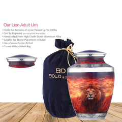 BOLD & DIVINE Urne Lion: sac velours inclus pour un transport et un stockage soignés.