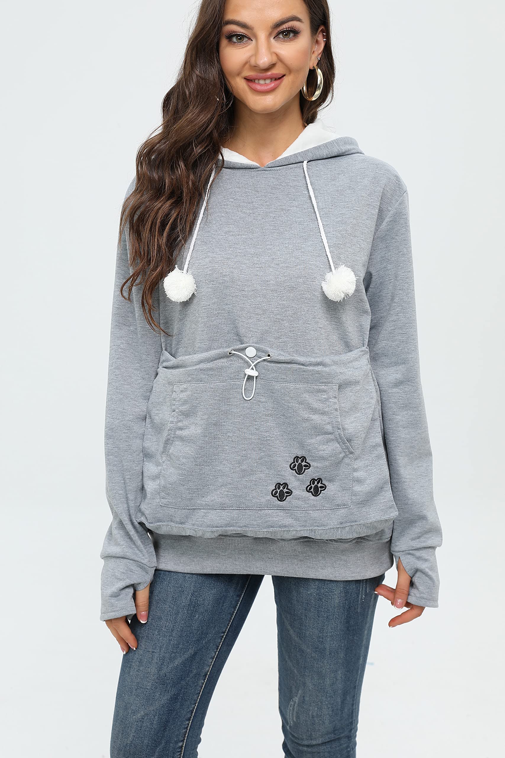 BOMBAXCEIBA sweat-shirt avec oreilles amovibles gris XL, look pratique et polyvalent.